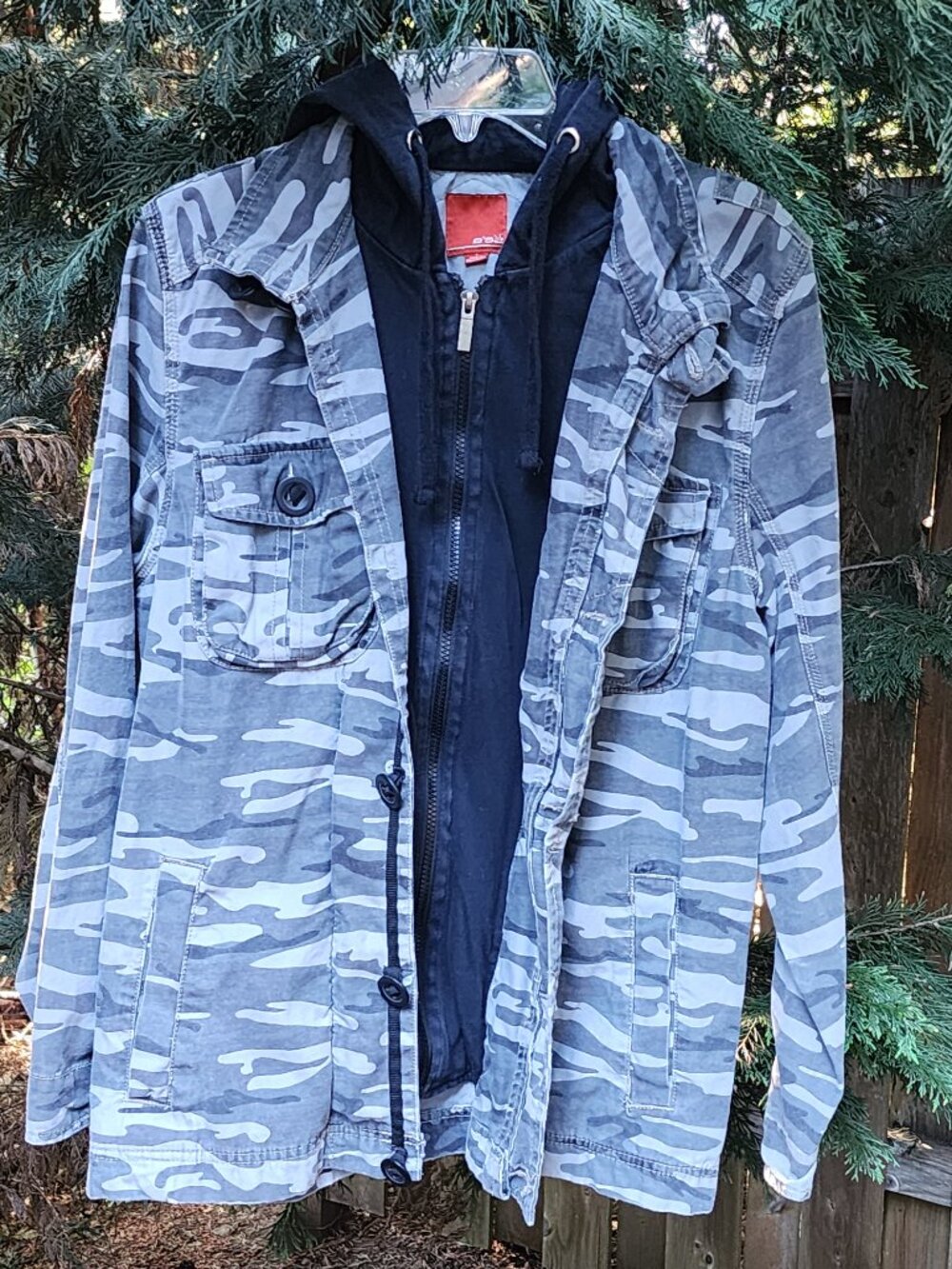 EUC Large Mens B52 Vintage Gray Camo hoodie jacket combo mixed media 100% cotton